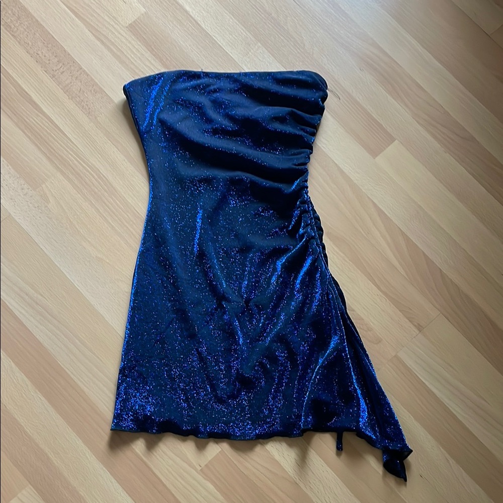 Sparkly Blue Asymmetrical strapless dresss